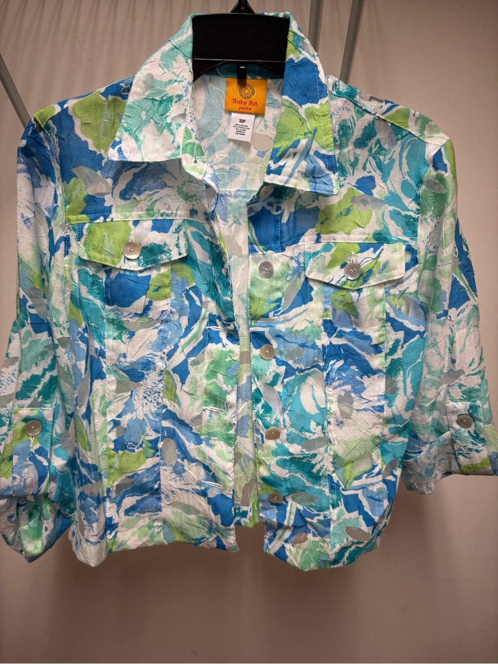Ruby Rd. Blue, Aqua & Green Floral Button-Front Shirt Jacket